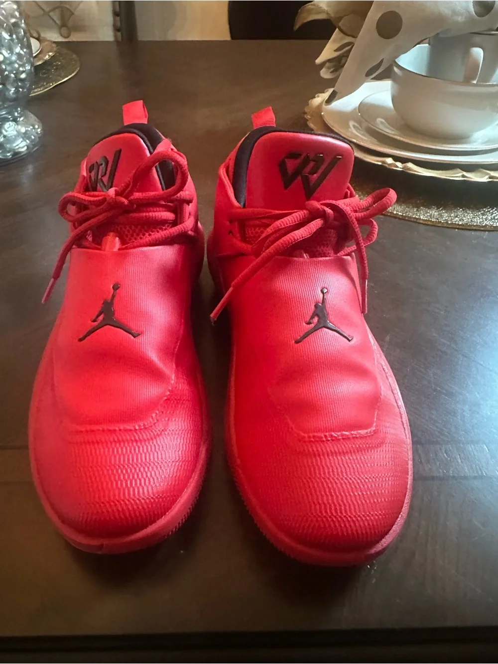 Slightly Worn Men Size7Jordan Red Mid-Top Athletic Sneakers with Black Jumpman